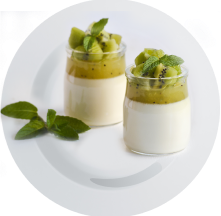 ‘Panna cotta’ coco vanille sur coulis de kiwi (4 personnes)